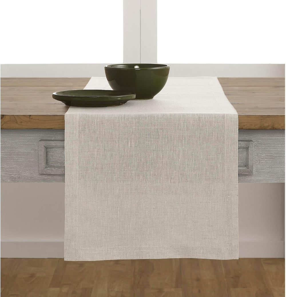 Solino Home 100% Pure Linen Table Runner Natural Long, Athena 14 x 120 in