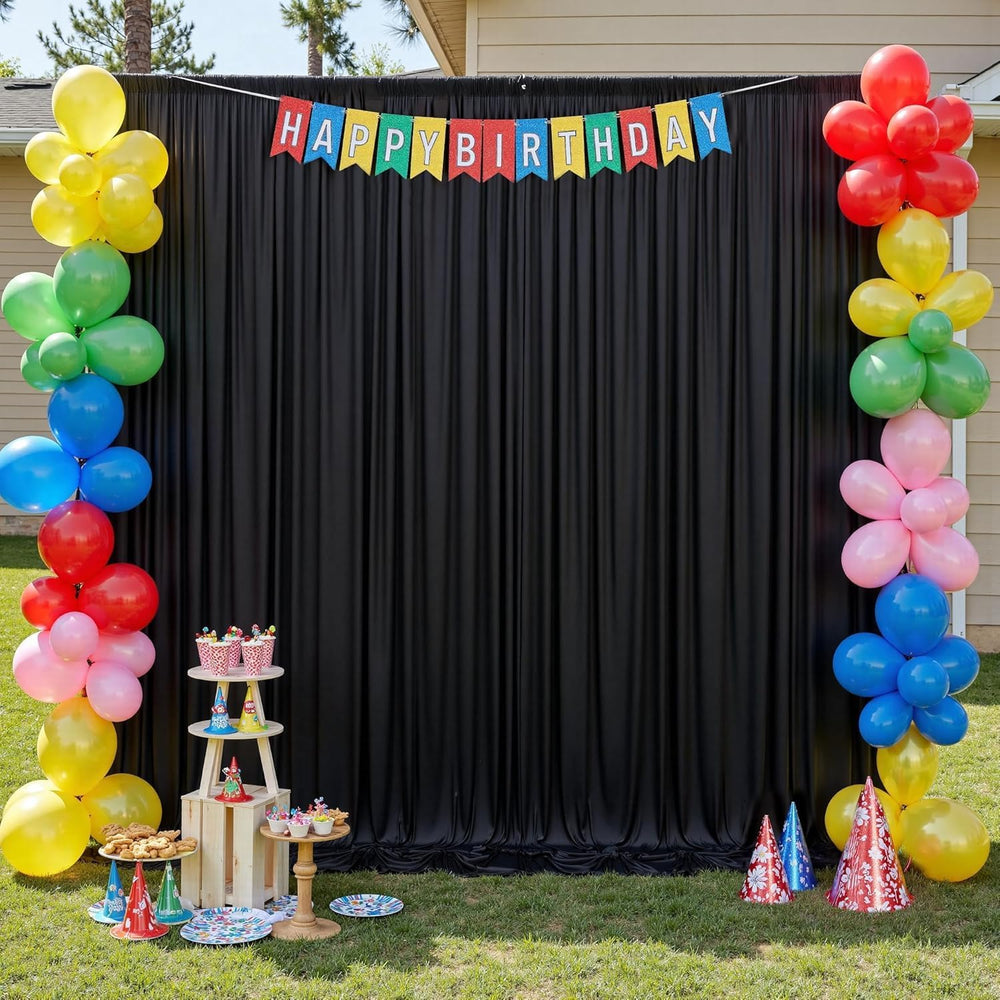 30 ft x 10 ft Wrinkle Free Black Backdrop Curtain for Parties, 6 Panels Silky...