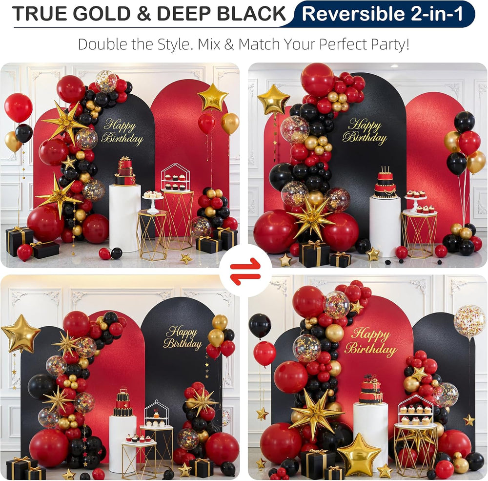 Glitter Black Red Arch Backdrop Cover 3Set (6 6.6 7.2FT), Double-Sided Revers...