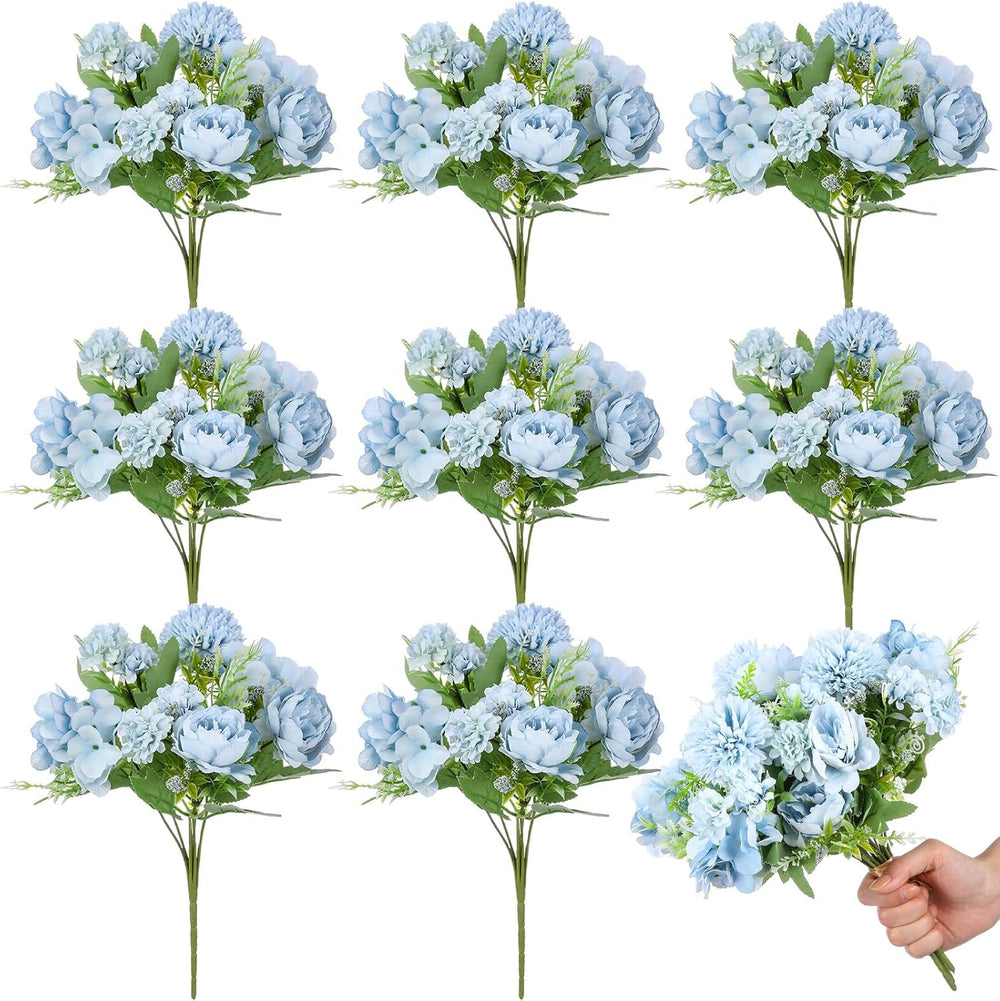 Lyrow 8 Bundles Blue Artificial Peony Flowers for Wedding Centerpieces