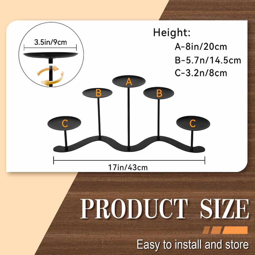 Adjustable 5-Pillar Metal Candelabra, Matte Black Candle Holder