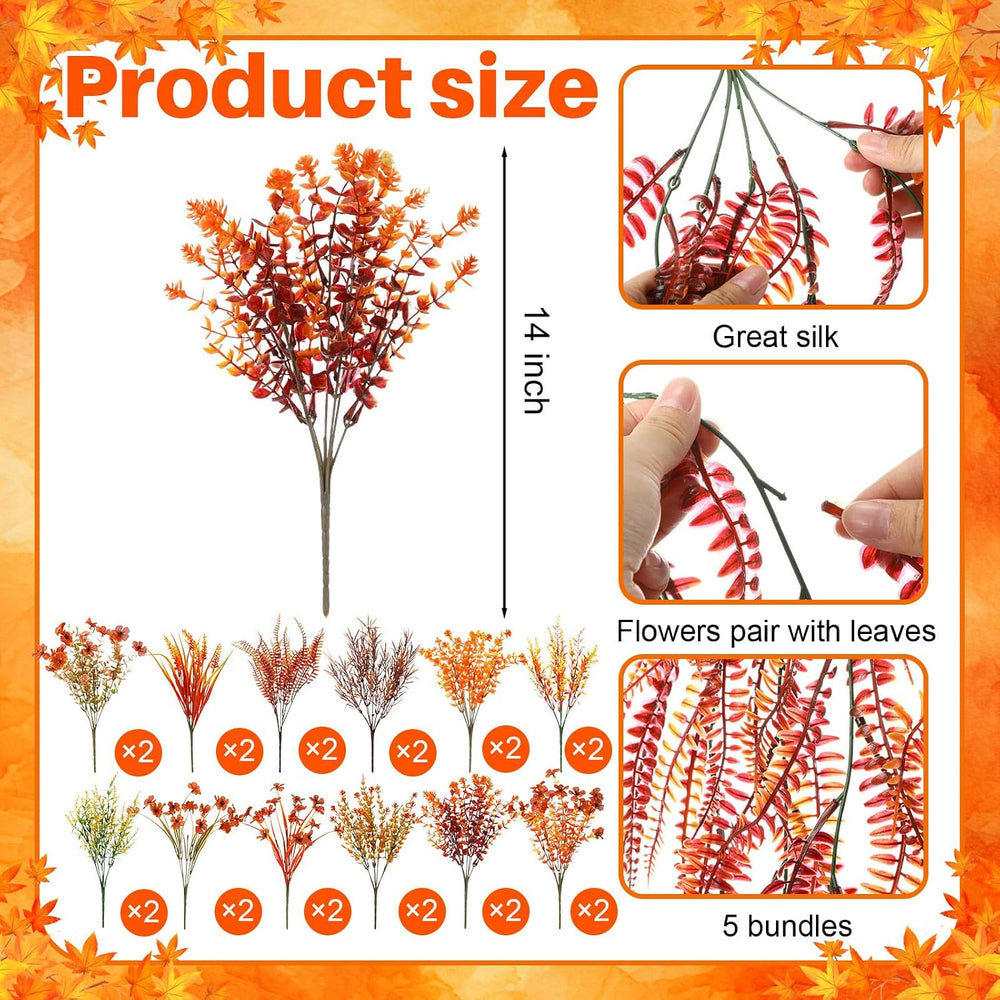 32 Bundles Artificial Fall Flowers for Outdoor Decorations