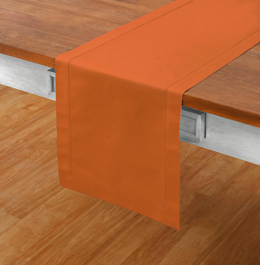 Solino Home Cotton Linen Table Runner Pumpkin Hemstitch, 14 x 90 in