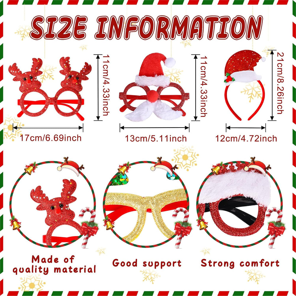 MGparty 32 Pack Christmas Glasses Frame and Headbands Set