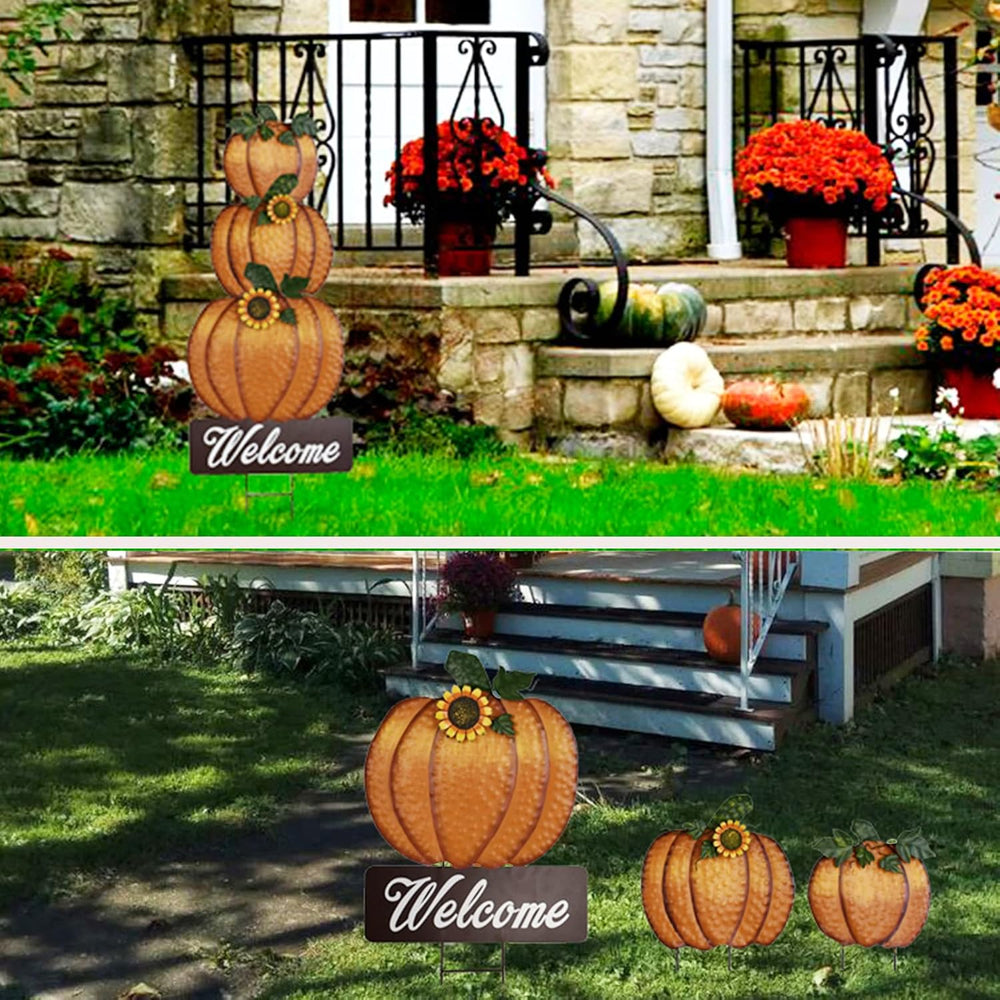 38.4"H Metal Pumpkin Garden Stake Fall Decoration Outdoor Welcome Yard Sign
