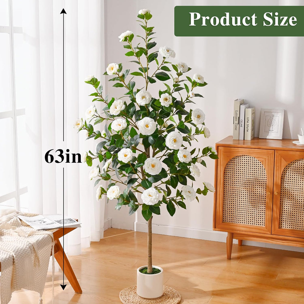 2 Pack 5 FT Artificial Camellia Tree, Artificial Tree Plants Outdoor