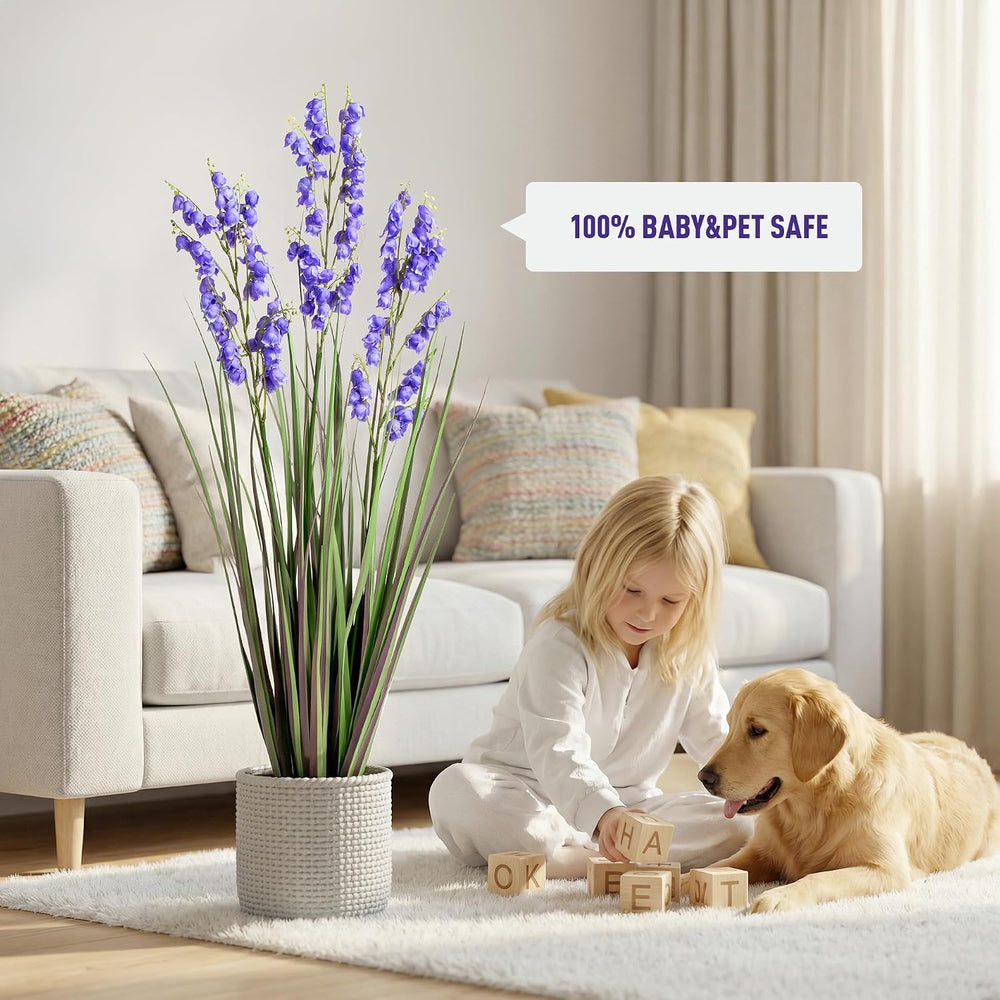 36-inch Artificial Grass Plant with Pot, Lavender Purple Artificial Flowers, ...