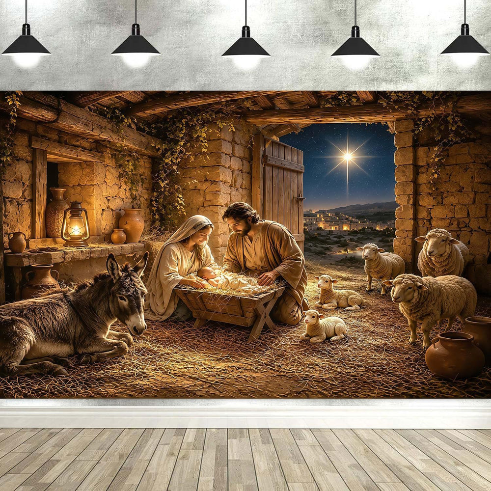 10X8ft Christmas Nativity Scene Photography Backdrop Birth of Jesus Banner, H...
