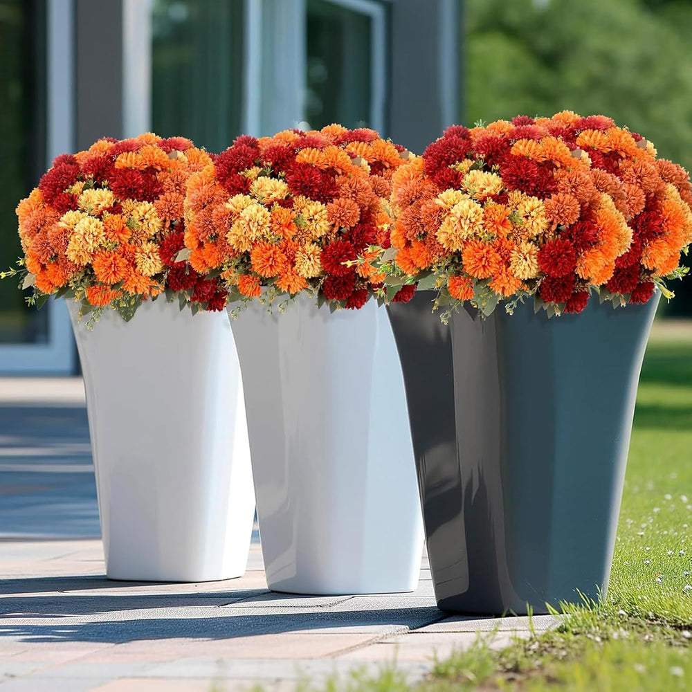 XunYee 24 Pcs Fall Artificial Flowers for Outdoor Faux Mums,Burnt Orange