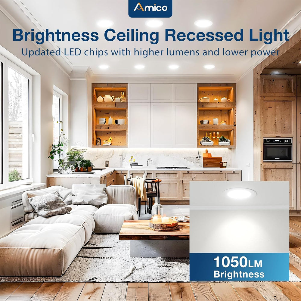 Amico 48 Pack 6 Inch 5CCT LED Ultra-Thin Recessed Ceiling Light, 1050LM