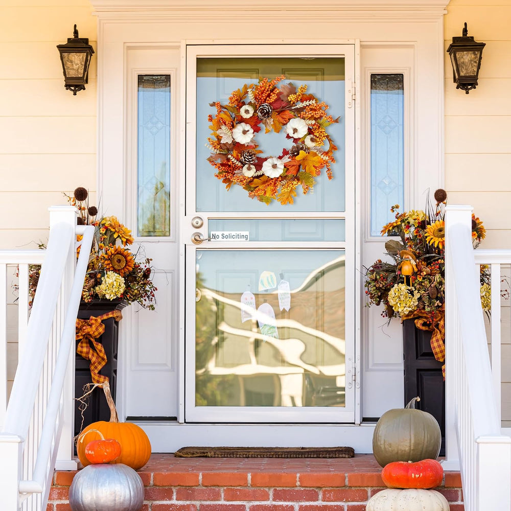 Sggvecsy Fall Wreath 20’’ Autumn Front Door Wreath Harvest Wreath with White ...