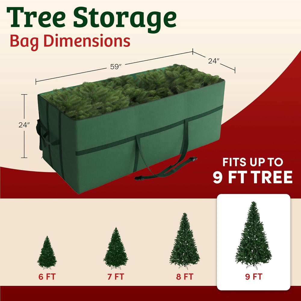 Elf Stor Christmas Tree Storage Bag with Handles, Green, 59” x 24” x 24”