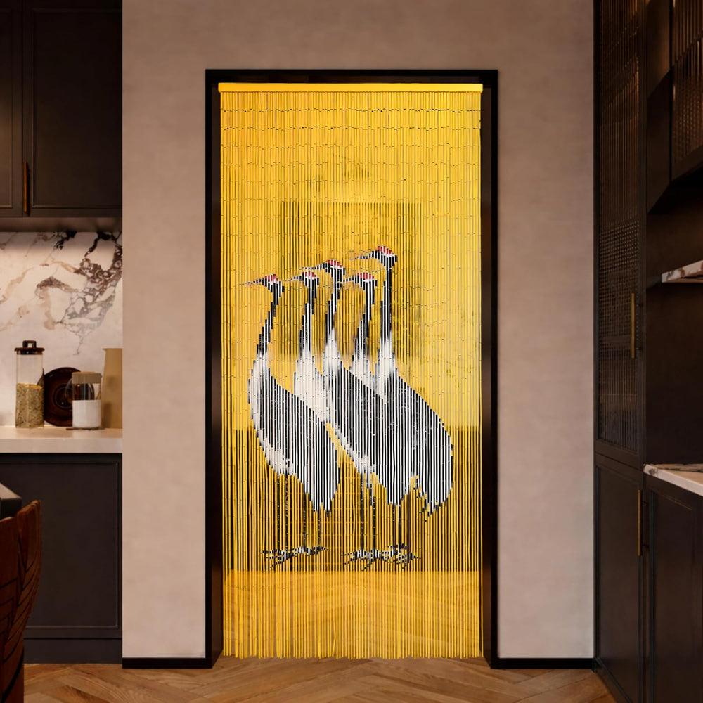 Five Cranes Beaded Bamboo Curtain 35.4" x 78.7"