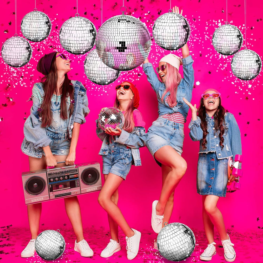 Haull 8 PCS Large Disco Ball Set, 8'', 6'', 4''