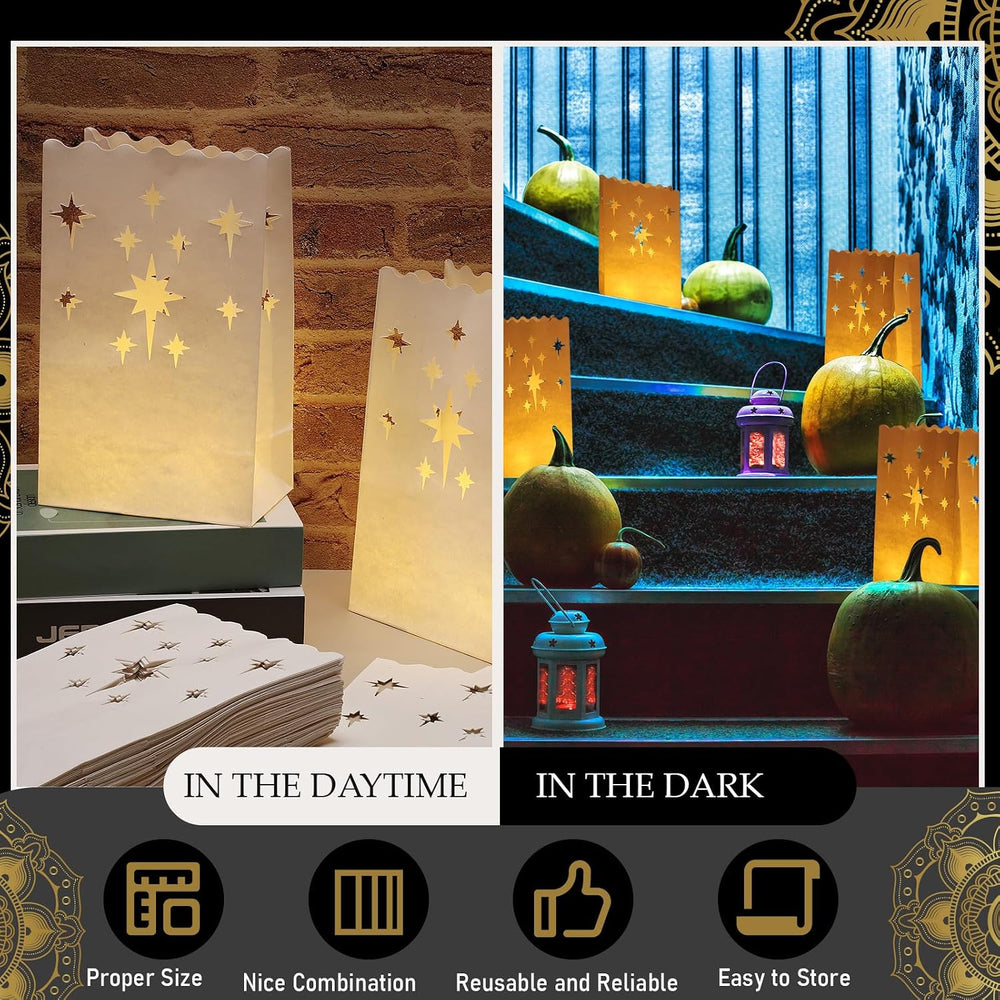 50 Sets Luminary Bags with Flameless Candles Outdoor Luminaries, Firework