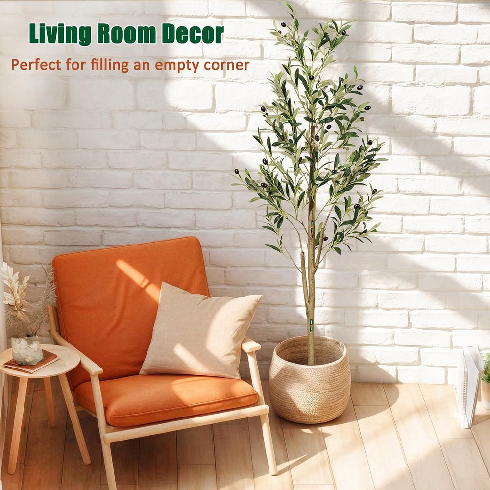 5ft Artificial Olive Trees Indoor, Faux Olive Tree with Natural Wood