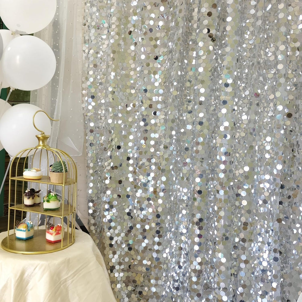 9FTx10FT Silver Sequin Backdrop 1 Panel,18MM Large Payette Sequins Backdrop, ...