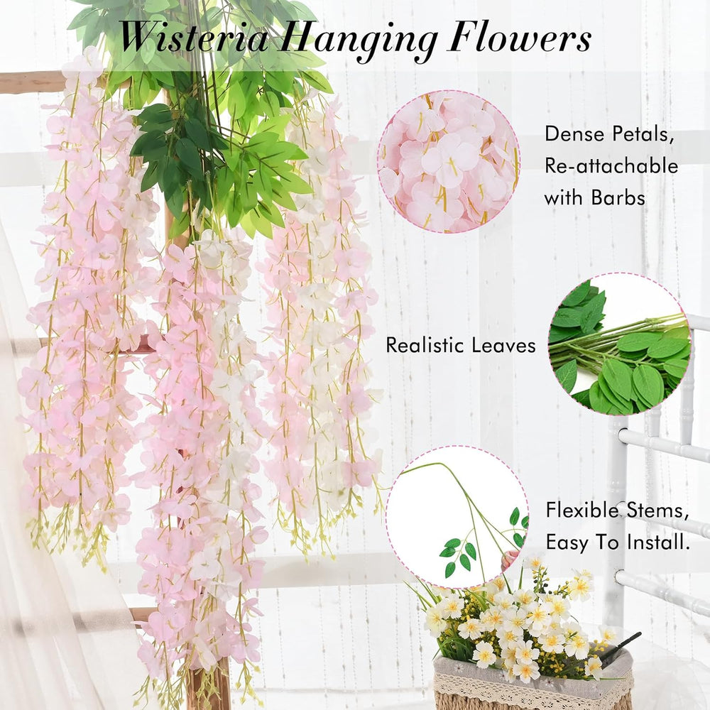 40 Pack White Pink Wisteria Hanging Flowers, Fake Flowers for Decoration, Art...