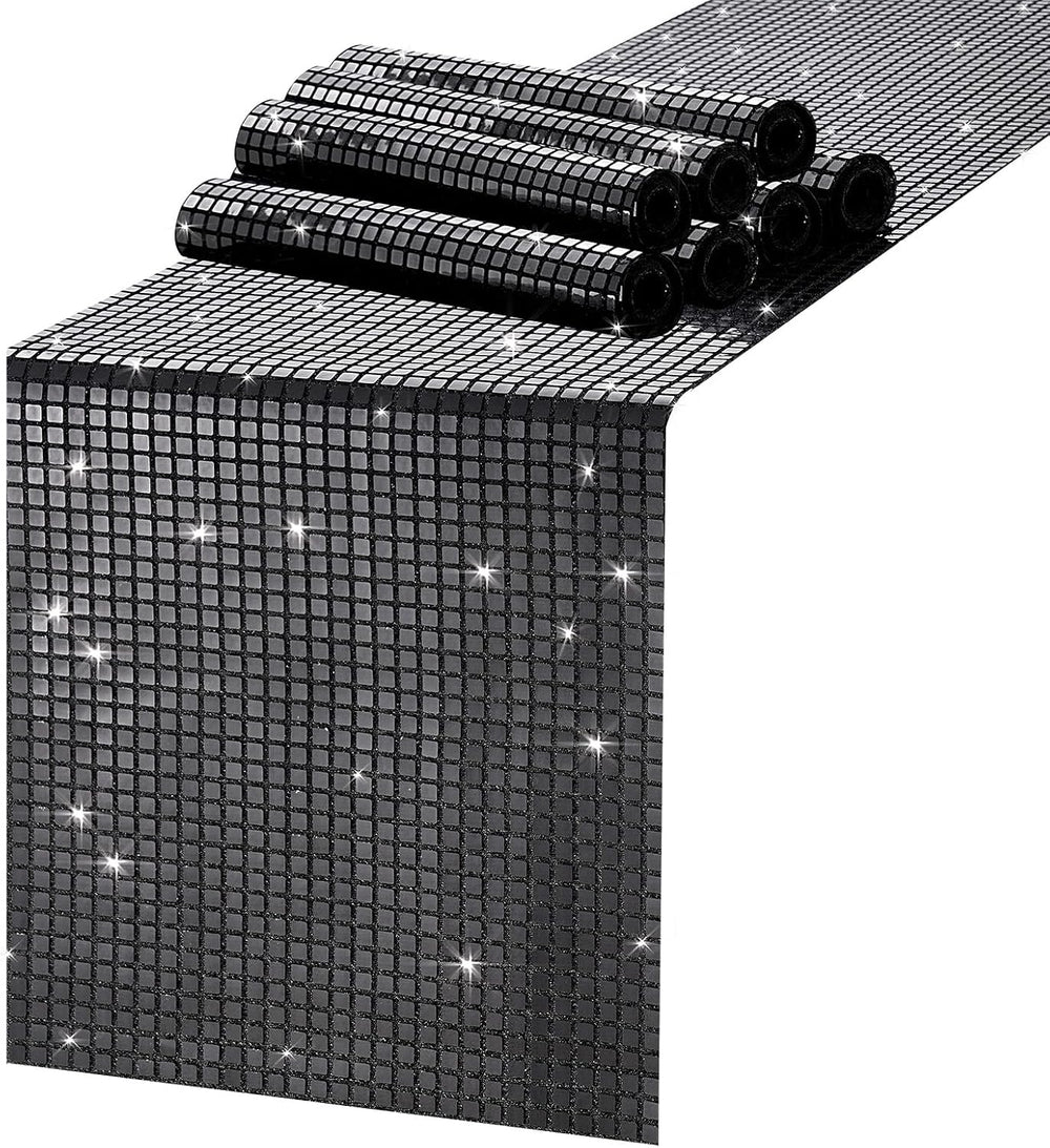 Black Sequin Table Runner 8 Packs 13 x 72 Inch Glitter Mirror Fabric