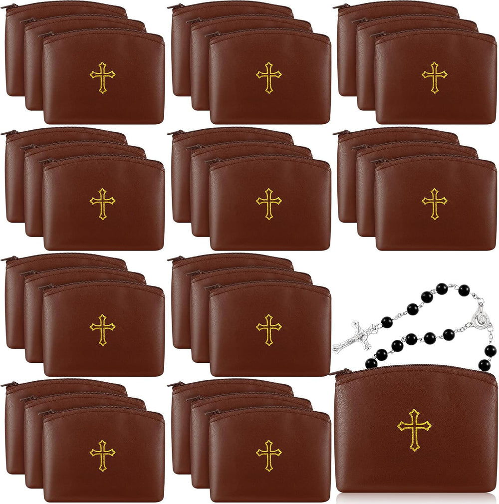 Shinylin 30 Pcs Rosary Pouches with Zipper Catholic Rosary Cases 4 x 3 Inches...