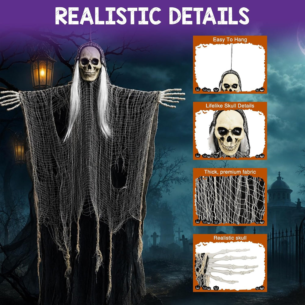 3 Pack Halloween Hanging Skeleton Ghost Decorations Grim Reapers