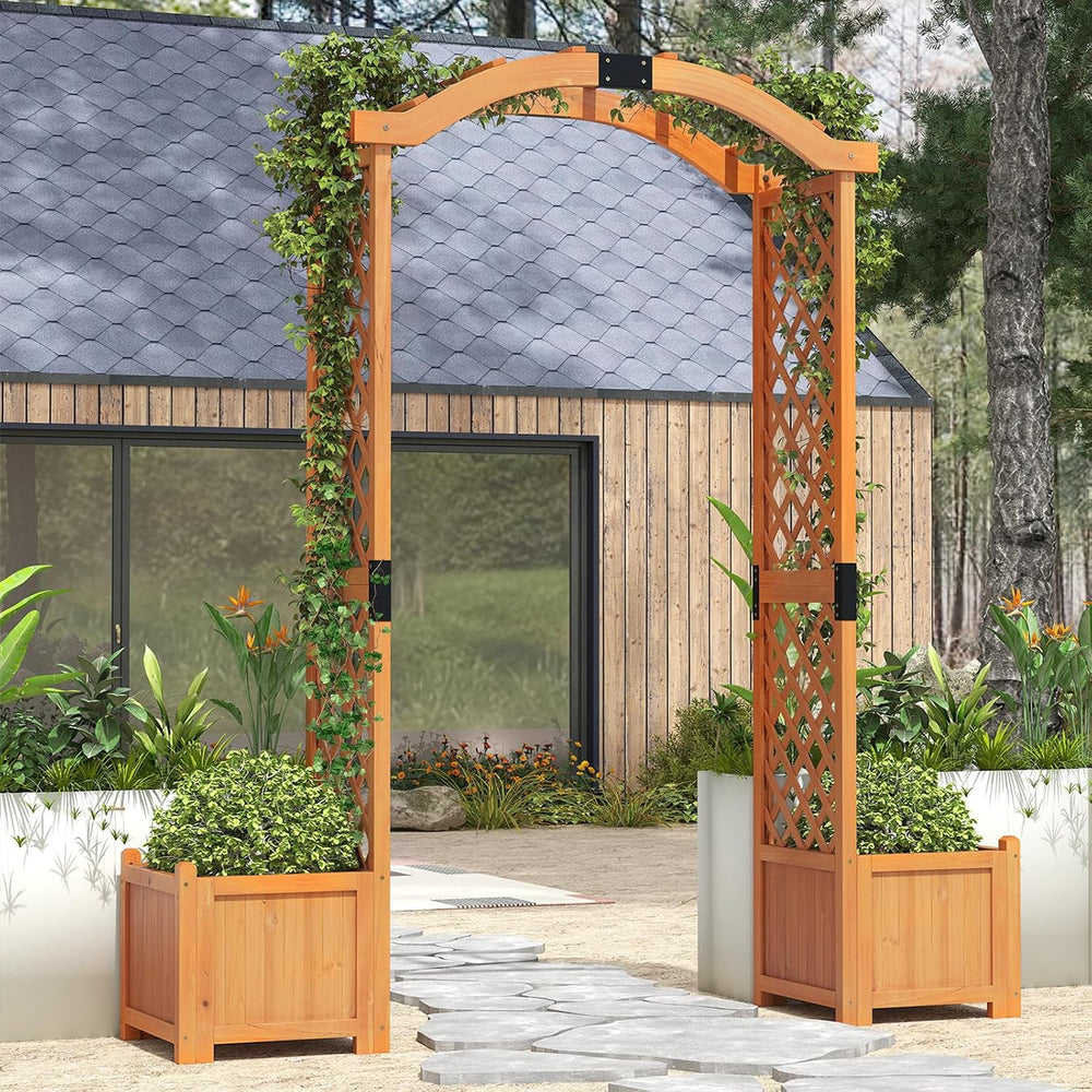 Giantex Garden Arbor with Planter Boxes, Wooden Arch with Trellis and Raised ...