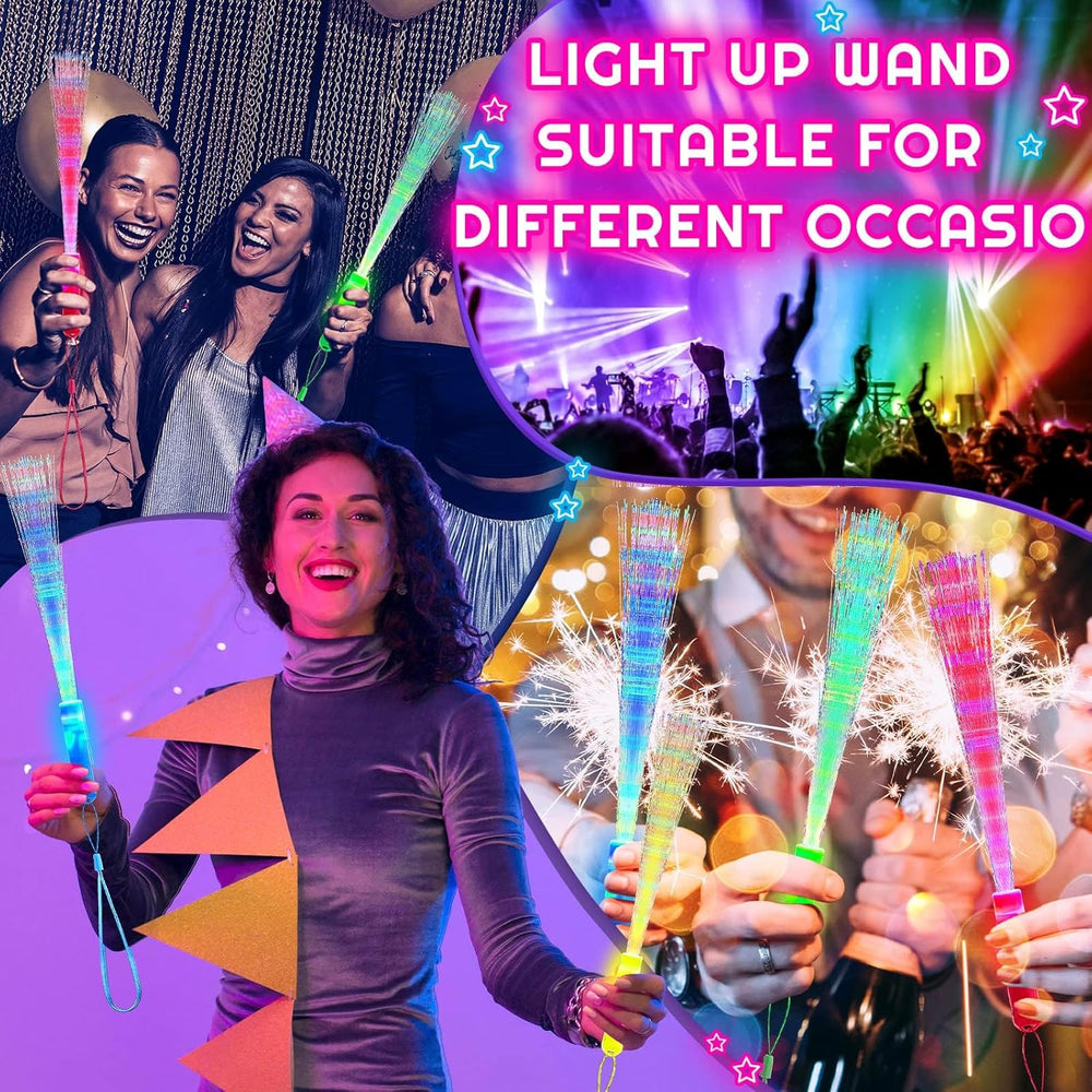 Lewtemi 48 Pieces Glow Fiber Wands Sticks LED Light up Fiber Optic Wands LED ...