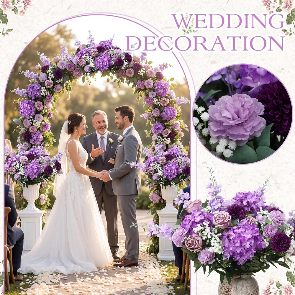 72 Pcs Purple Artificial Flowers Bouquet Set 8 Kind with Long Stem