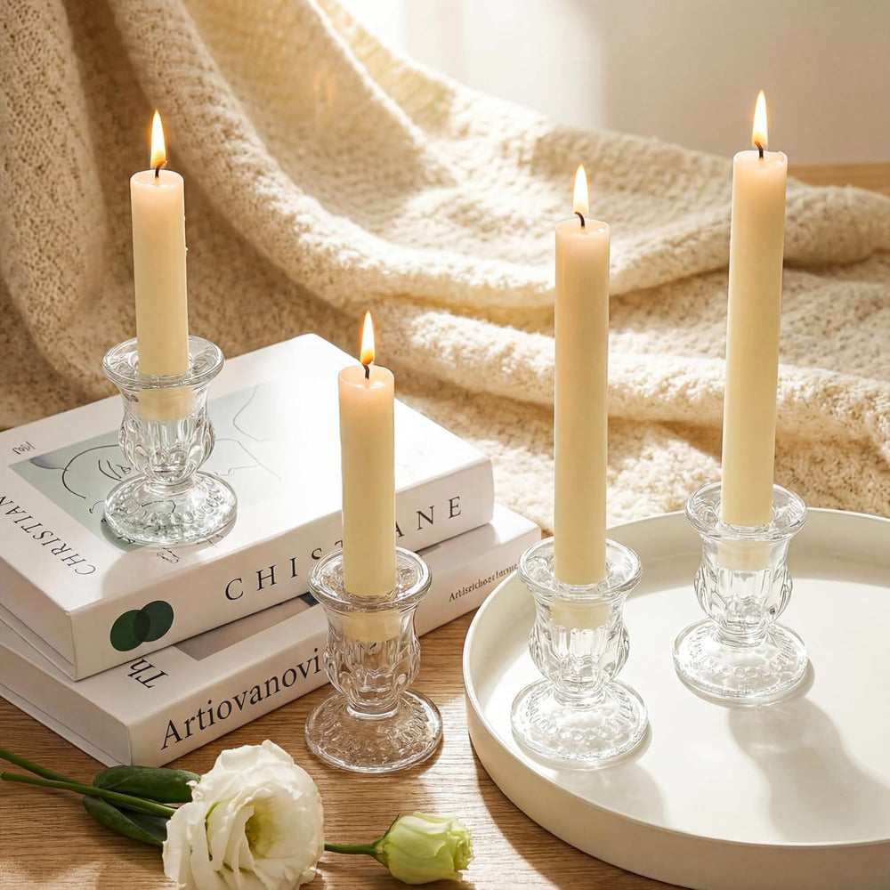 Romadedi Glass Taper Candle Holders, Clear, Pack of 20