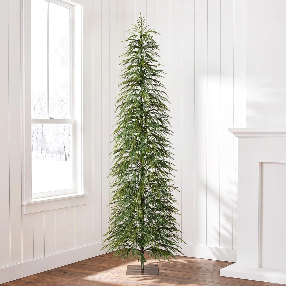 VeriNatural Unlit Christmas Tree 7ft, Skinny Slim Pencil Xmas Tree