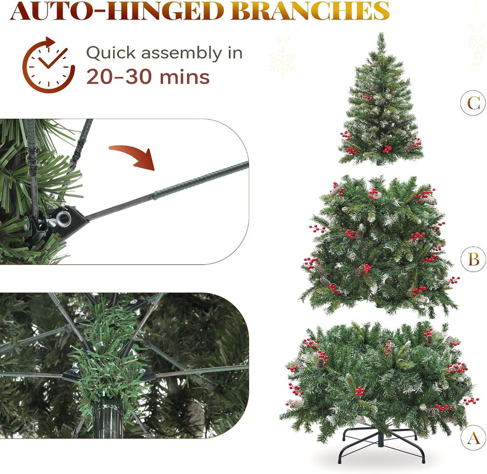 YITAHOME 7.5ft Prelit Decorated Pine Christmas Tree w/Red Berries & Remote