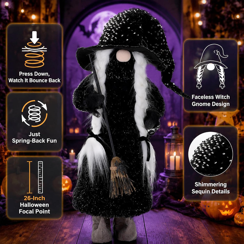 YZS Housm Halloween Plush Gnomes Decoration, 26 Inch Spring Loaded Witch Gnom...