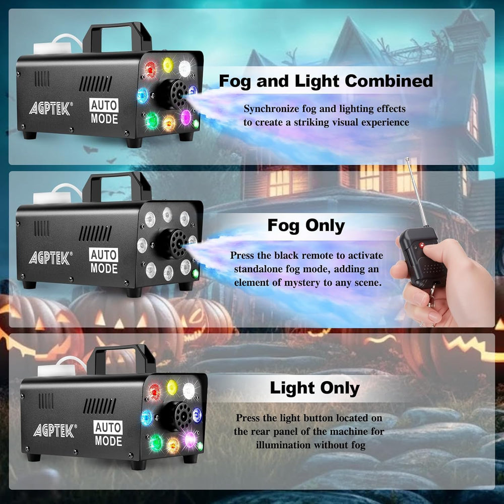 AGPTEK Fog Machine, 500W RGB LED Smoke Machine, Low Fluid Auto Shutoff