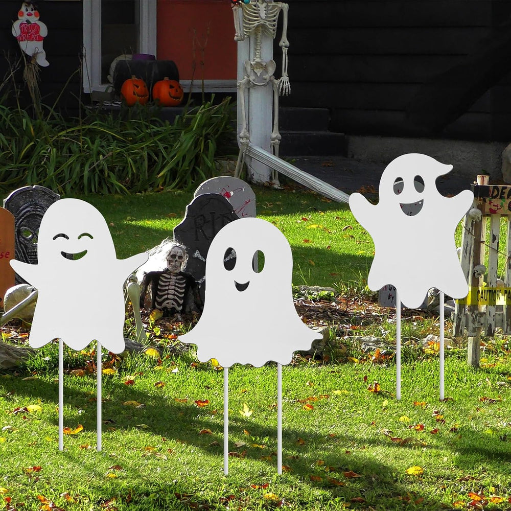 5 Pcs Halloween Ghost Decorations Outdoor Metal Ghost Yard Signs