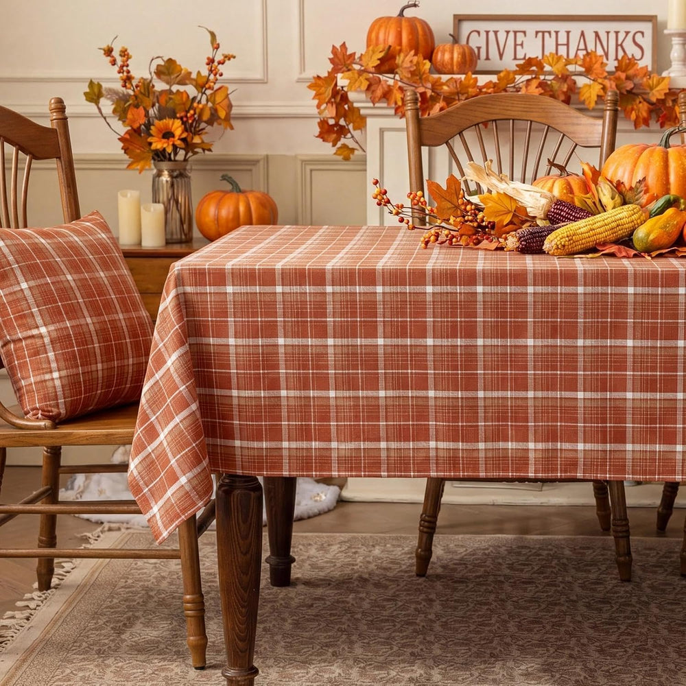 Softalker Fall Checkered Tablecloth Rectangle, Orange, 60 x 84 Inch