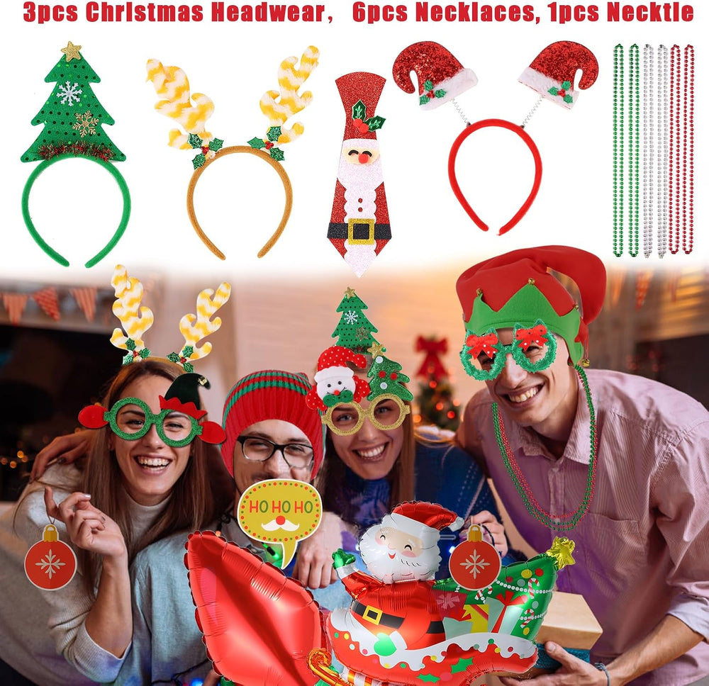 NICOWARM Large Opulent Christmas Photo Booth Props, Xmas Party Supplies, Phot...