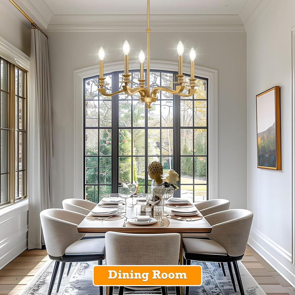 Gold Chandeliers for Dining Room, 25.5 Inch Vintage Gold Chandelier Light Fix...