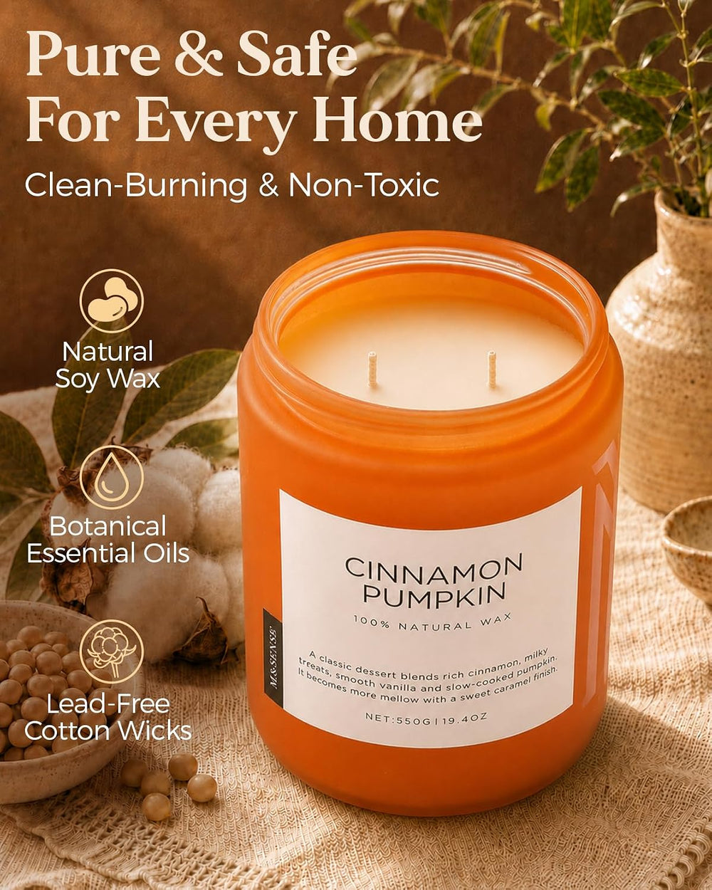 M&SENSE Cinnamon Pumpkin Scented Candle Fall Baking Spice Aroma 19.4oz