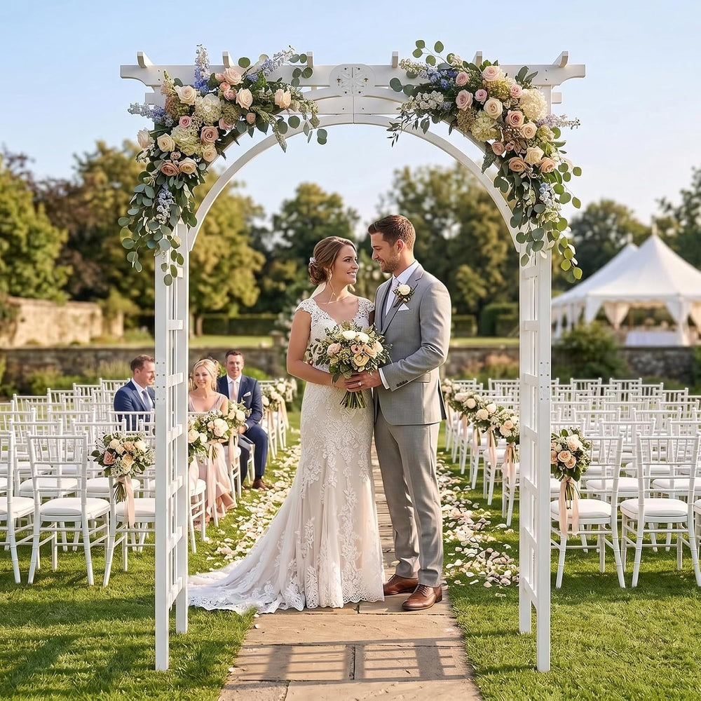 VINGLI 85in Wooden Arbor Garden Arch, Wedding Arch for Ceremony, Wood Trellis...