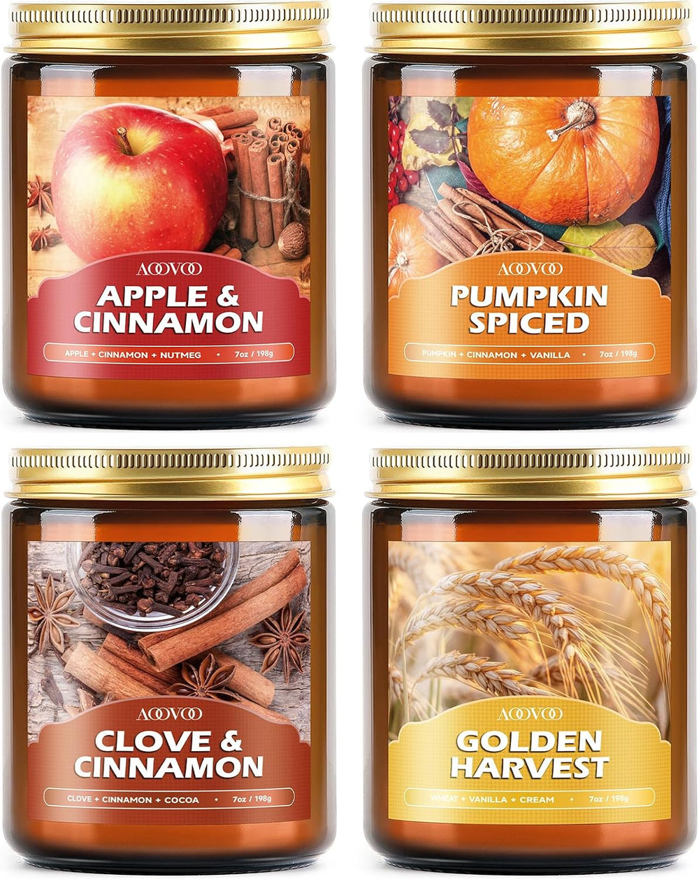 AOOVOO Fall Candles Set - 4 Pack Candles for Home Scented, 28 oz Natural Soy ...