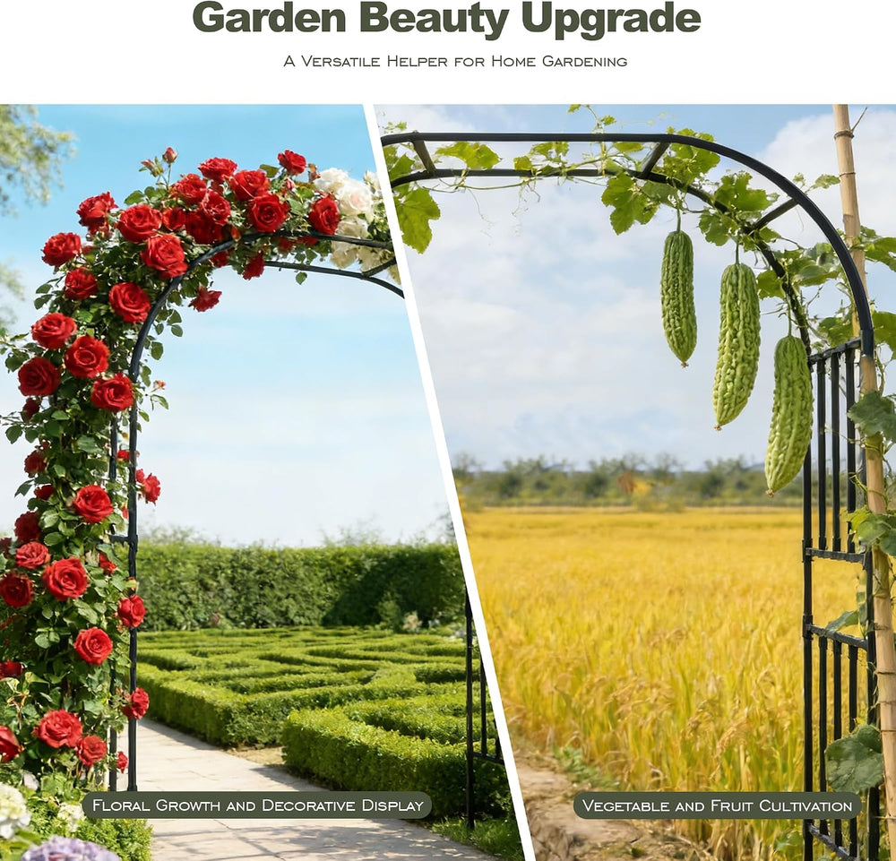 Square Tube Garden Arch Trellis, 8.2FT x 5FT Metal Arbor, Outdoor Trellis for...