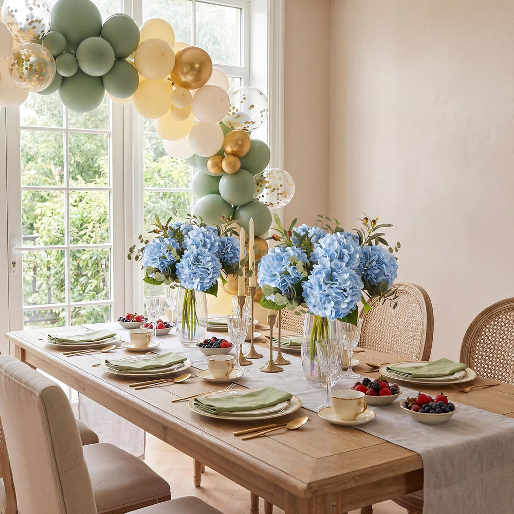 6 Pcs Blue Hydrangea Artificial Flowers with Olives & Eucalyptus