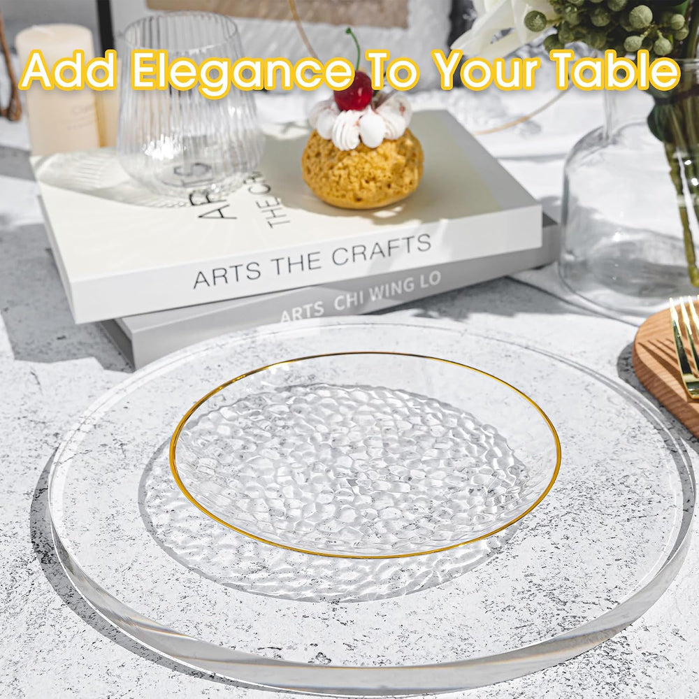100PCS Gold Plastic Plates, 7 Inch Pebbled Disposable Plates