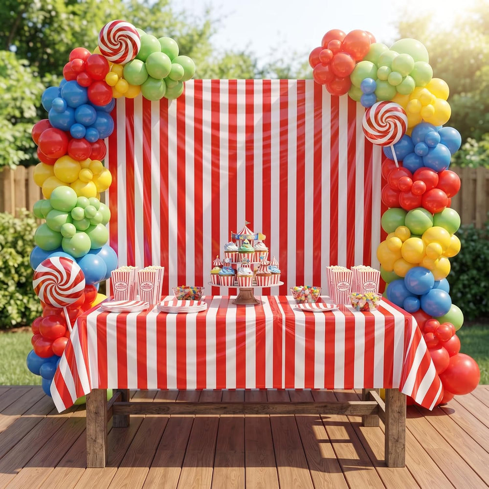 Jecery 54 Inch x 100 ft Red and White Striped Tablecloth Party Decor