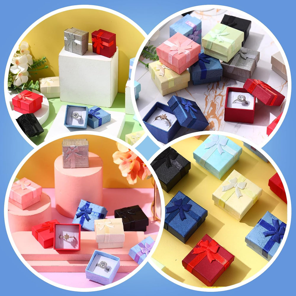 Batiyeer 240 Pcs Small Jewelry Ring Earring Bulk Gift Box with Ribbon Bow