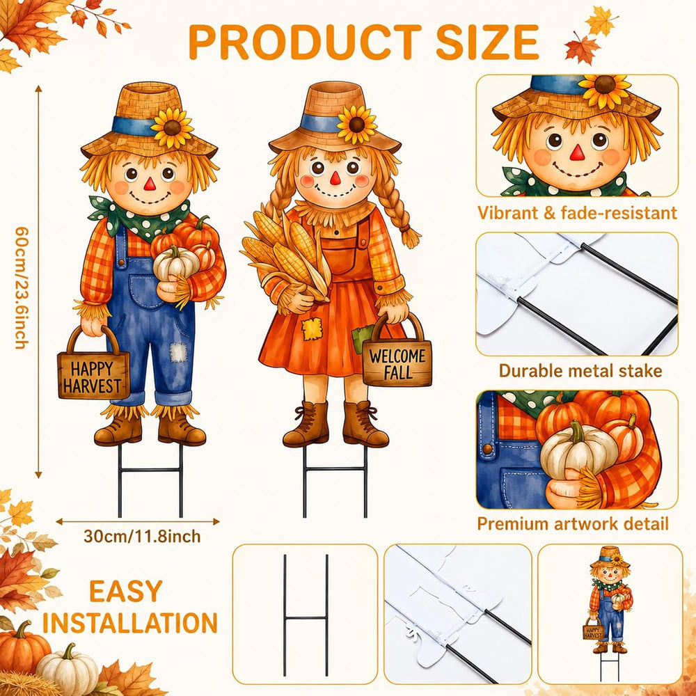 Tondiamo 2 Pcs Fall Yard Stake Metal Scarecrow Lawn Decoration Fall Scarecrow...