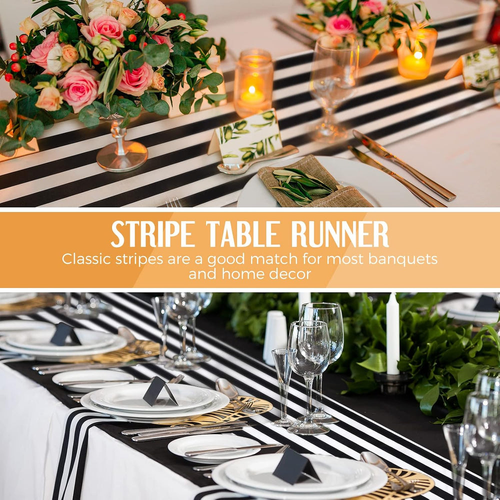 Breling 12 Pack Black and White Striped Table Runner, 12 x 108 Inches