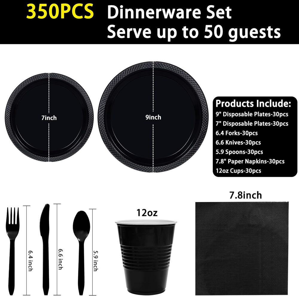 MirthMood 350PCS Black Disposable Plates,black plates disposable for Party