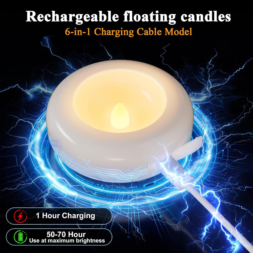 Rechargeable Flameless Floating Candles, Waterproof Tea lights,12Pack