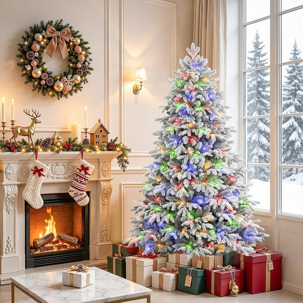 SHareconn Prelit Artificial Flocked Christmas Tree 5FT & Multi-Color Lights
